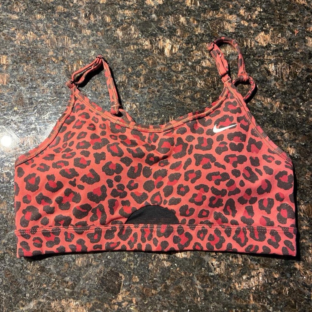Nike Red and Black Leopard Sports Bra